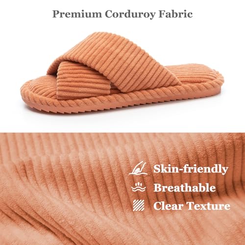 Image of GOEWY Slippers for Women Memory Foam House Bedroom Corduroy Crossbands Open Toe Slides Sandals Shoes Comfy Trendy Gift for womens Anti-Skid sole