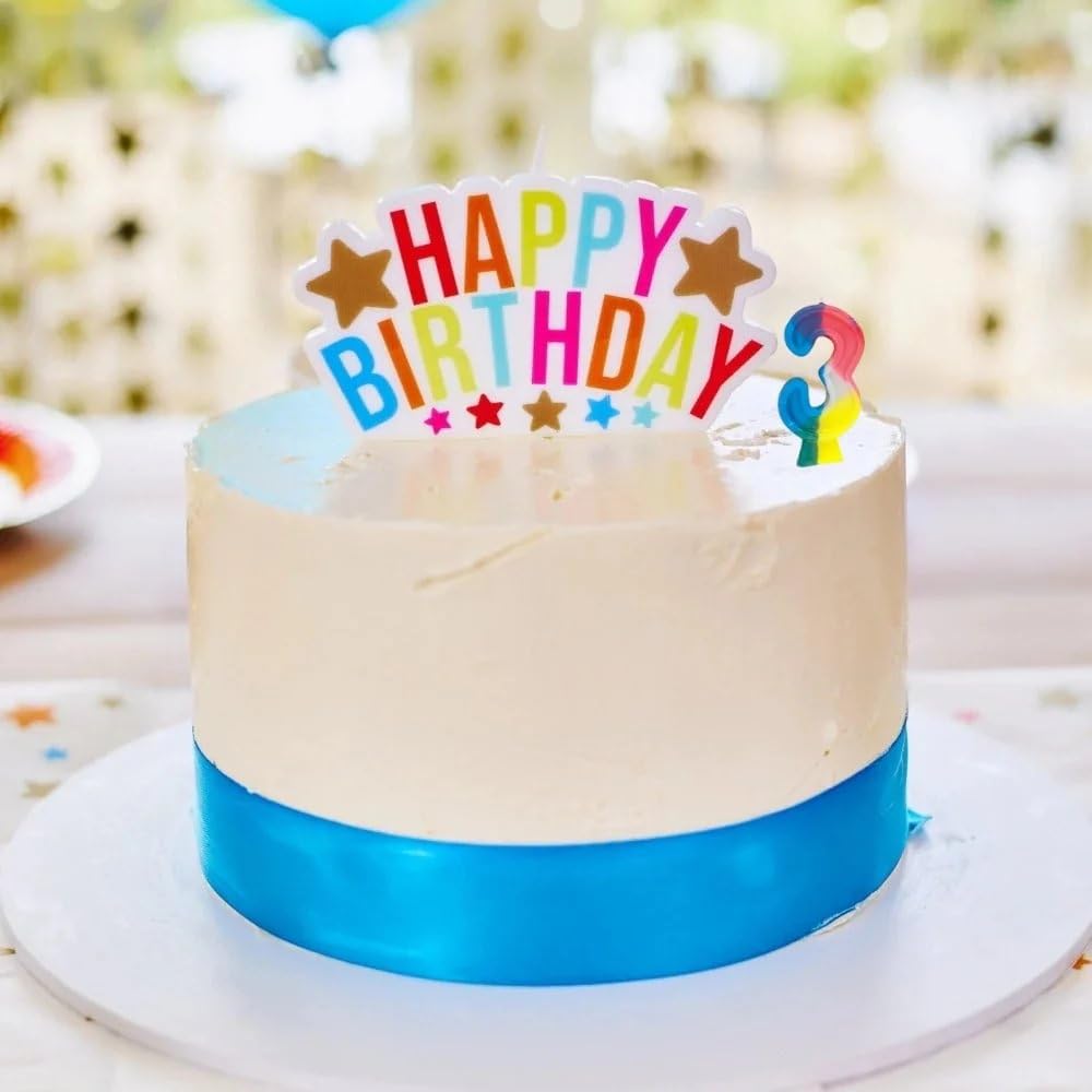 Unique Party - Vela de cumpleaños Número 3 del Arco Iris (350-3)