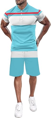 BIFUTON Conjunto deportivo de 2 piezas para hombre camiseta polo de manga corta y pantalones cortos conjuntos de playa con bolsillos