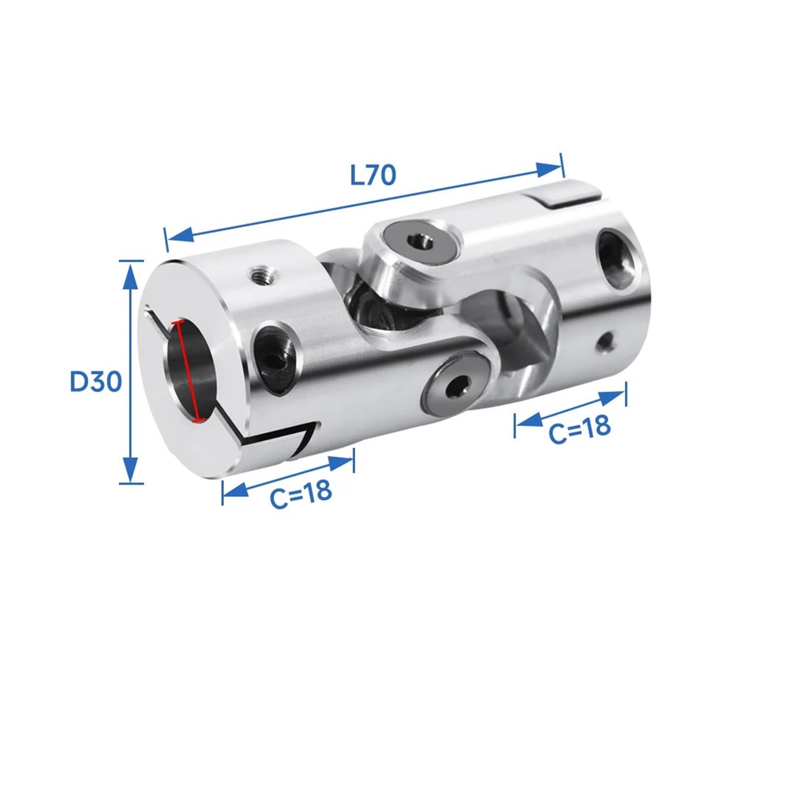 Accouplement à cardan Accouplement de joint universel en alliage d'aluminium D30 L70, roulement à aiguilles croisé télescopique simple et double de précision à grande vitesse(5mm to 8mm)