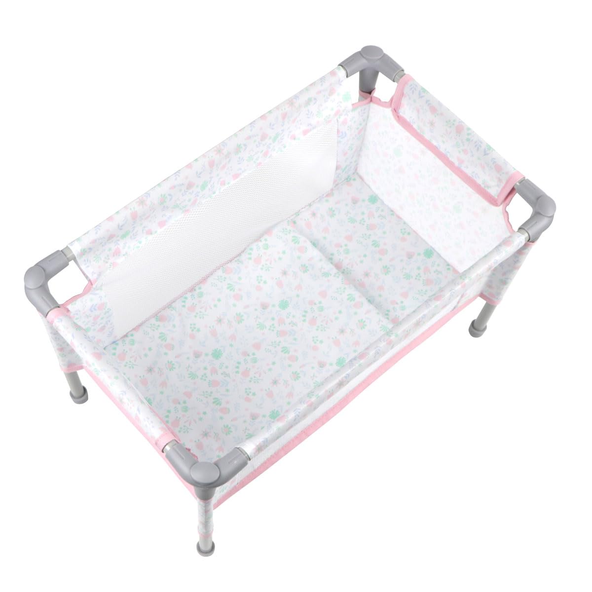JC Toys - Składane łóżeczko podróżne - Park dziecięcy, lalki do 45 cm, łatwe do złożenia i demontażu, w zestawie torba, poduszka i koc, dekoracja kwiatowa, zaprojektowana przez Berenguera, 3 lata