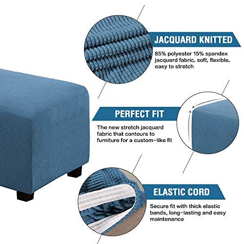 Image of H.VERSAILTEX Ottoman and Sofa Seat Cushion Combined Cover Slipcover Rectangle Sofa Slipcover Fit Length 56'-75' Suitable for L Shaped Seat Cushion Cover or Chaise Part Cover Stretch Thick - Dusty Blue