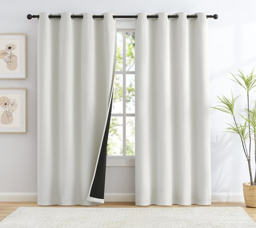 Treatmentex Cortinas Opacas 2 Piezas 135 x 245 cm, Lino Cortinas Salon con Ojales Anti Luz Cortinas Termicas Aislantes Frio y Calor para Dormitorio, Blanco Cremoso