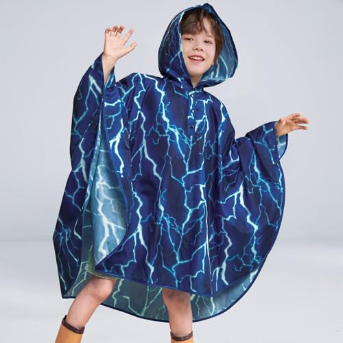 Image of WAWSAM Lightweight Rain Poncho Kids, Ponchos for Kids Waterproof Reusable Hooded, Kids Poncho Rain Jacket for Boys and Girls