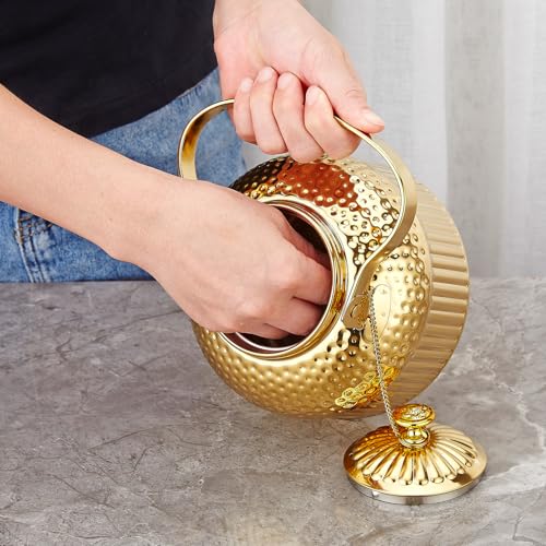 Miniatura 9 de Sanqiahome 1500 Ml Tetera De Acero Inoxidable Con Infusor,Antiguo,Oro