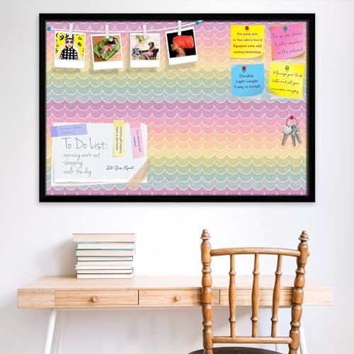 Image of ArtzFolio Wavey | Bulletin Board Notice Pin Board | Vision Soft Board Combo with Thumb Push Pins & Sticky Notes | Black Frame | 36 x 24 inch (91 x 61 cms)