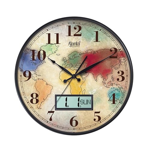 Image of Ajanta 6097 Large Wall Clock (13.8 Inch / 350mm) - Silent Sweep Non-Ticking Movement - Stylish Black Home Decor Clock
