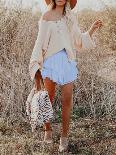Image of Aoudery Flowy Shorts for Women Casual Boho Ruffle Tiered Skorts High Waist Mini Skirts Golf Tennis Crochet Shorts