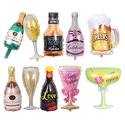 12PCS Aluminum Foil Helium Mylar Balloons, Champagne Bottle Goblet Hydrogen Whiskey Beer Cup Balloons, Decoration Supplies for Birthday Graduation Anniversary Wedding Ceremony