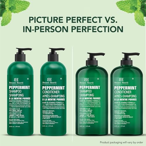 Botanic Hearth Peppermint Oil Shampoo And Conditioner Set | Hair Blooming Formula With Keratin | Fights Hair Loss | Sulfate Free For Men And Women | 16 Fl Oz X 2