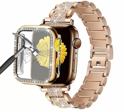 Bracelet iWatch Series 10 46 mm métal doré rose rigide coque protection montre connectée