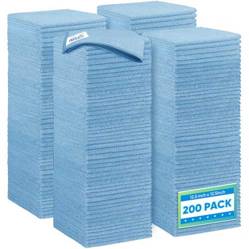 Image of HOMEXCEL Blue Microfiber Cleaning Cloth 200PK, Towels for Cars, 12.5x12.5 inch