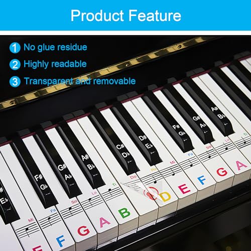 image for 1Pack Piano Keyboard Stickers for 88/76/61/54/49/37 Keys, Colorful Pia