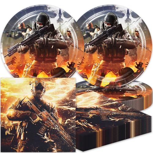 Bahteliv 40Pack Call of-Duty Party Supplies include 20 plates, 20 napkins for The Game Call birthday party decoration