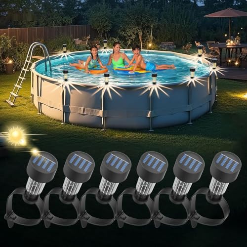 Fuligent Solar Pool Lights for Above Ground Pools, 6 Pack Waterproof Swimming Pool Accessories Light for Yard, Garden, Outdoor Decoration (Warm Light)