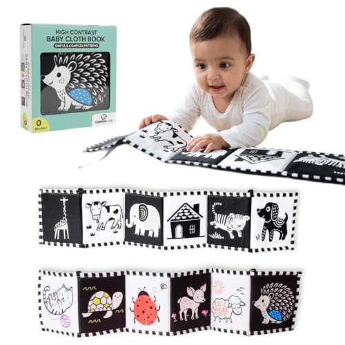 Image of Curious Cub High Contrast Baby Cloth Book | Tummy Time Toys for Babies | Toys for 0 to 12 Months | New Born Baby Gifts | Black and White Flash Cards