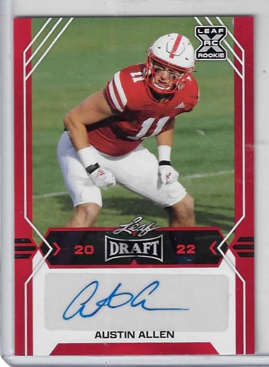 Austin Allen XRC Autographed Red Parallel Leaf Rookie Card Auto Collectible Football Card - 2022 Leaf Draft Football Card #BA-AA1 (Cornhuskers)