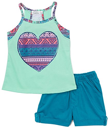 Image of ToBeInStyle Girl's Two Piece Summer Set Cute Tee Top and Matching Shorts Adorable Outfit
