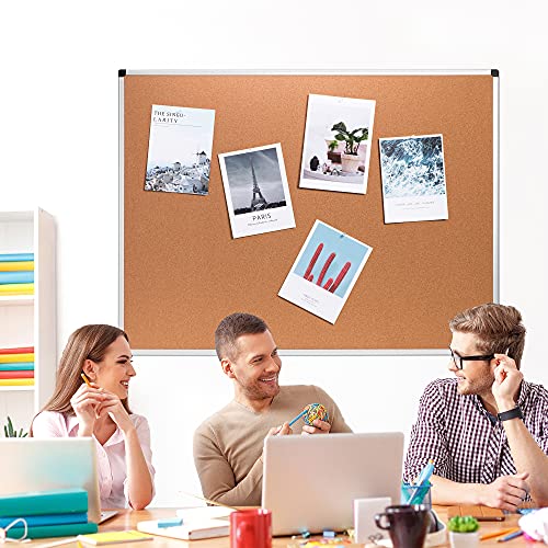 Image of Amazon Basics Rectangular Bulletin Board, Cork Board for Wall, Vision Board for Classroom and Office, Aluminum Frame, 35 inch x 47 inch, Brown