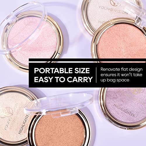 Baked Pink Highlighter Powder Palette, Makeup Highlighter Powder Palette Sheer Shimmering Finish Face Highlighters Makeup Iluminadores de Maquillaje #02 Mermaid Pink - Image 6