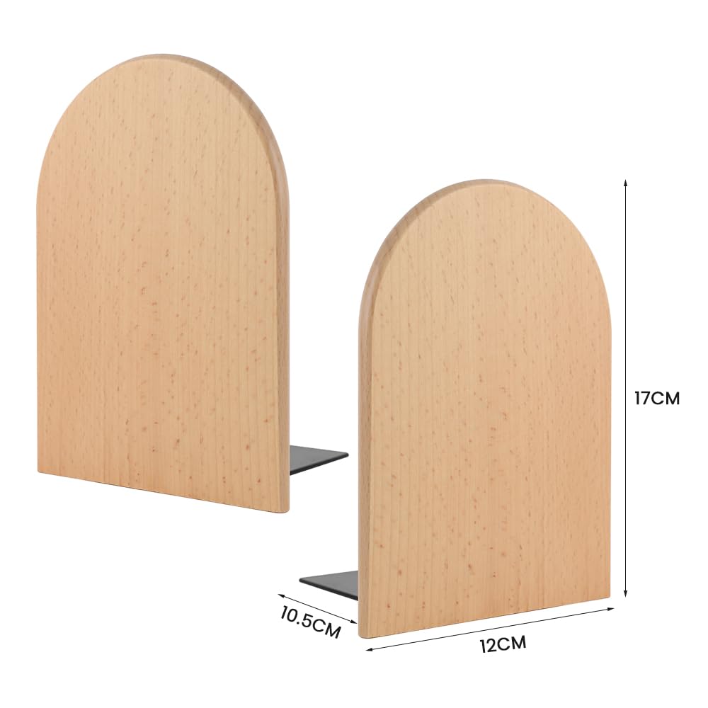 Sujetalibros de Madera, 2 Aguanta Libros, Sujetalibros de Haya Soporte para Estantes, Sujeta Libros Estanteria Antideslizantes, Separador de Libros Apoya Libros Bookends (10.5x12x17cm)