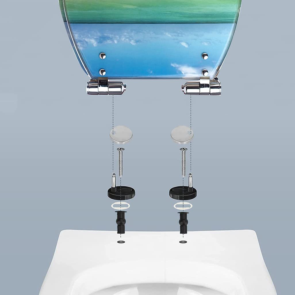 Sedile WC con chiusura ammortizzata - Ovale in resina glitterata, sgancio rapido, facile da pulire, comodo rivestimento per il bagno, per una ristrutturazione luminosa (B)