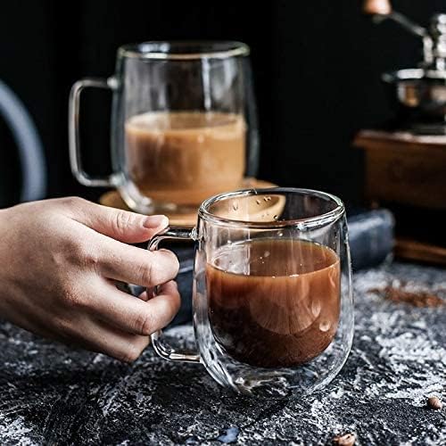 CNNIK 2Pcs Double Walled Glass Coffee Mug Clear Mugs Insulated Coffee Cup with Handle Heat Resistant Espresso Cups for Cappuccino Latte Tea Milk Beer Juice 250ml