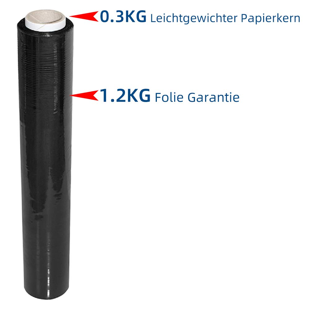Lot de 6 Film étirable Film d’emballage 500 mm x 150 m 1,5 kg Noir
