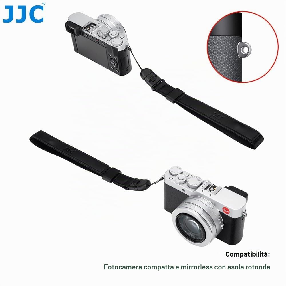JJC Cinturino da polso Deluxe a sgancio rapido per fotocamera mirrorless e compatta, fotocamera compatta e ultra-compatta con occhiello a linguetta rotonda