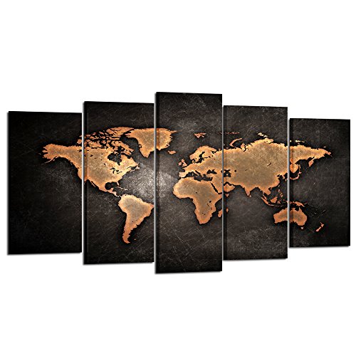 KREATIVE ARTS Retro World Map 5-Panel Canvas