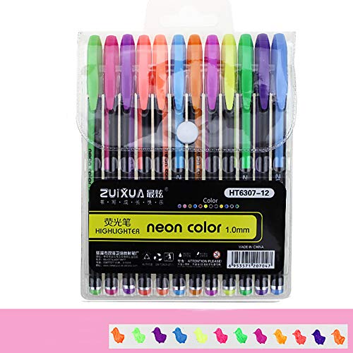 1MM Colored Pen, DIY Photo Album Pen Powder, Color Pen Black Cardboard Gel Pen, A Gift Coloring Hand Drawing, Graffiti Pen Flash Pen, Student Highlighter, Marker Pen 12 Colors Highlighter