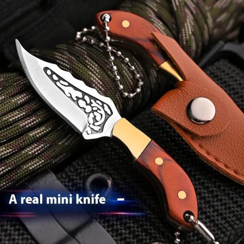 Image of Mini Knife Keychain with Sheath - Portable EDC Pocket Tool | Tiny Collectible Key Chain with Leather Cover for Chef, Kitchen, Travel, Decoration & Gifts