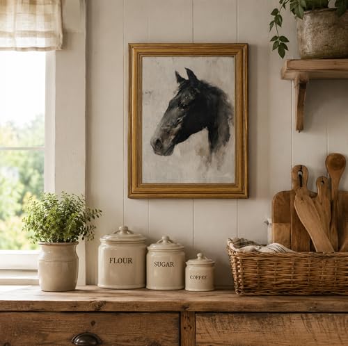 Image of NALEPS Vintage Black Horse Framed Wall Art, Horse Pictures Wall Decor,9x11 | Vintage Gold Framed Wall Art, Horse Print Artwork, Black Horse Picture for Bedroom Living Room Home Decoration