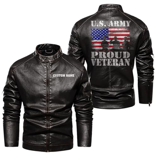 Proud US Army. Veteran-Gift-Personalized Mens PU Leather Vest Coat Custom Jacket