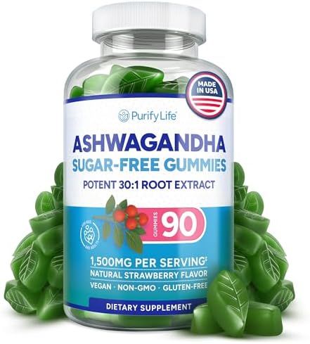Sugar-Free Ashwagandha Gummies for Stress, Sleep & Mood Support – High-Potency 30:1 Ashwagandha Supplement Extract – Vegan Adaptogen Supplement for Women & Men, Natural Flavor, Plant-Based, 90 Gummies