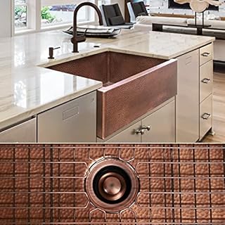 FSW1104 LUXURY 30-INCH HEAVY 12-GAUGE MEDIUM PATINA COPPER FARMHOUSE SINK, INCLUDES ACCS, FLAT FRONT