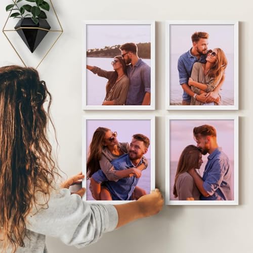 Renditions Gallery Set of 4, 11X14 Custom Photo Prints with Real Wood Picture Frames. Create Personalized Photos with Peel & Stick Photo Frames. White Frame