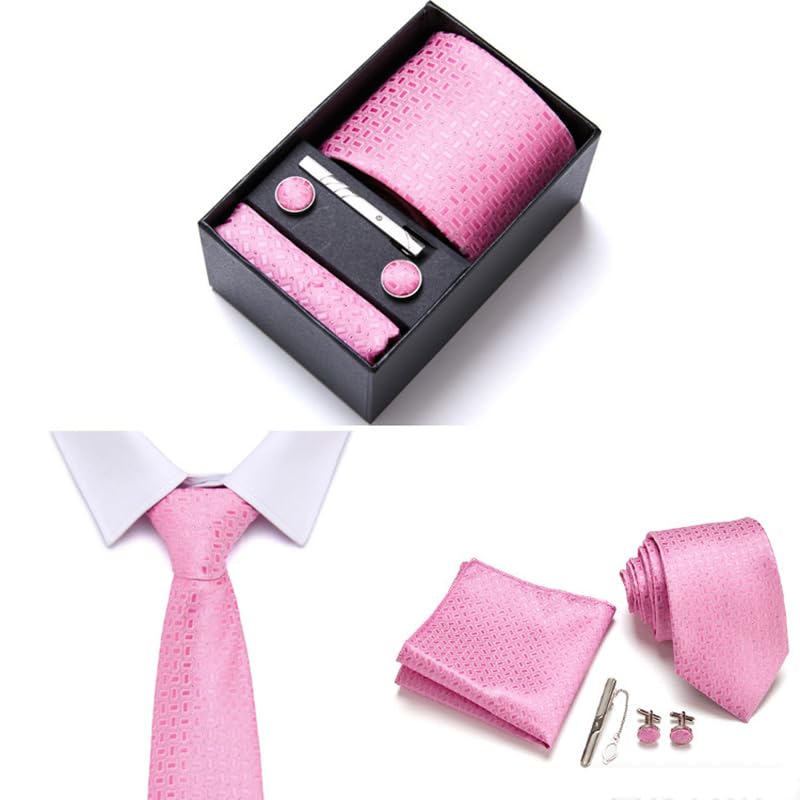 Set corbata hombre verde con pañuelo y gemelos miniatura 5