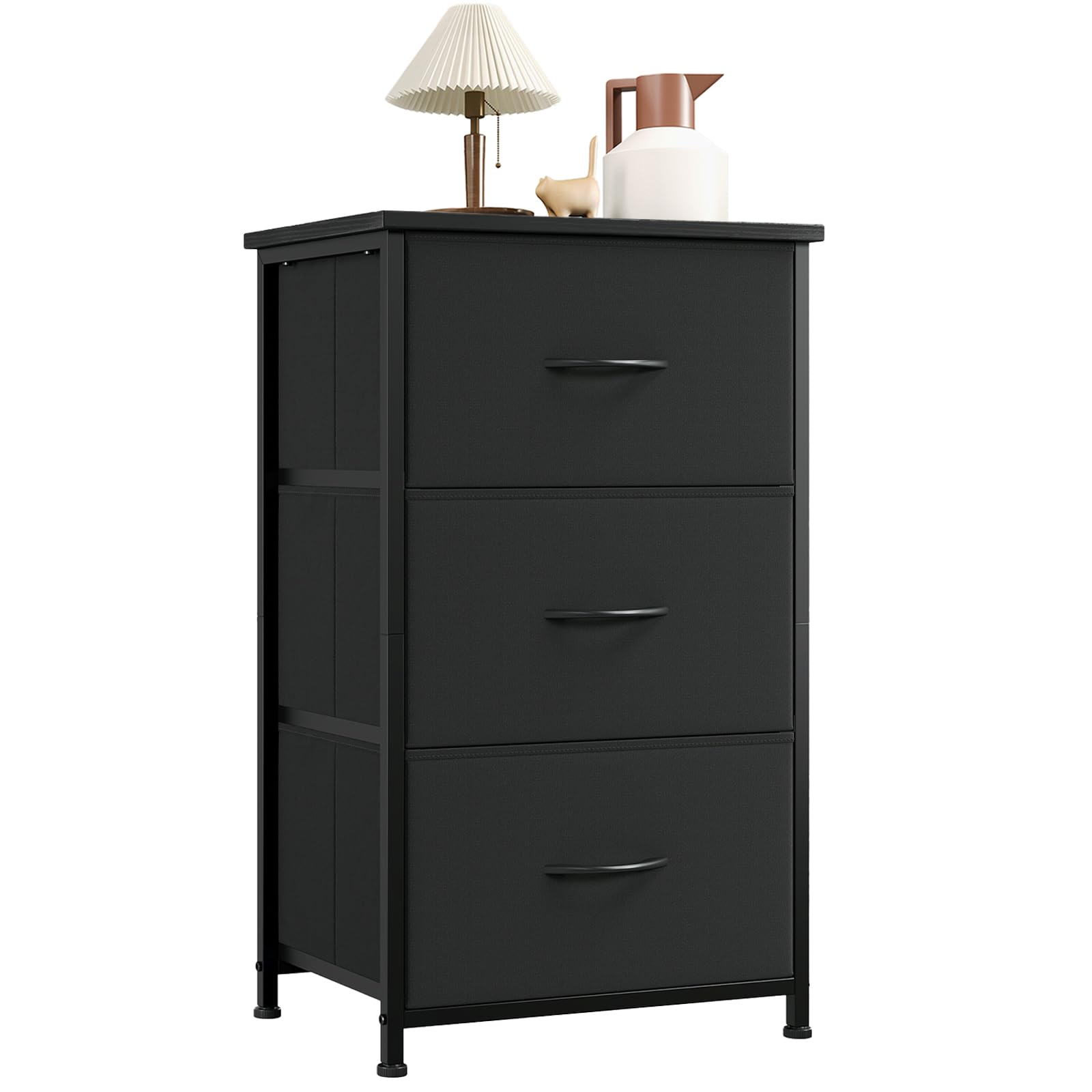 Somdot Chest of Drawers with 3 Drawers, Bedroom Fabric Dresser Storage Organiser for Closet Bedside Living Room Laundry Entryway Hallway, Black