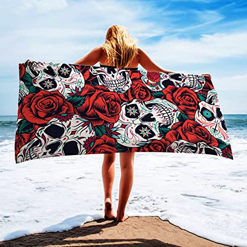 Shuihan Skull Beach Towel Microfiber Beach Towel Floral Printed For Gym Travel Fitness Spa Towel Women Girl Flower Rose Skull Large Beach Towels 60 Inches X30 Inches #TOP1