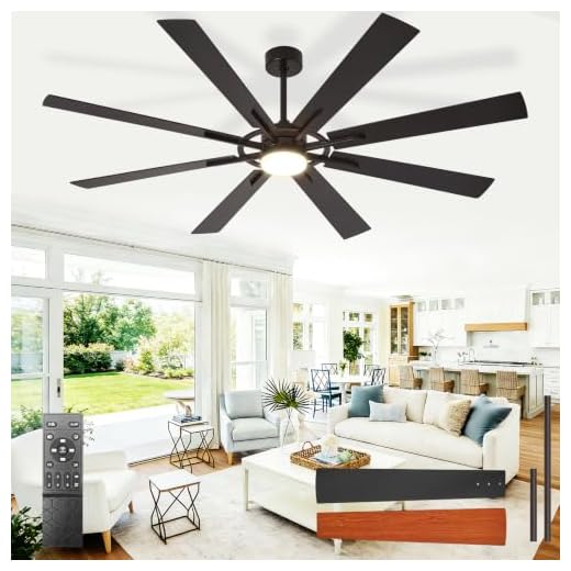 BvenuBigLite Large Ceiling Fans with Lights: Modern 72 Inch 8 Blade Outdoor Ceiling Fan with Remote Control - Dimmable Black Big Fan Light Indoor Reversible 6 Speed Quiet DC Motor