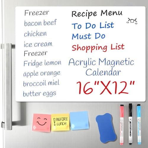 Magnetic Dry Erase Board For Fridge - 17x12 Inch Whiteboard With Markers & DIY Stickers