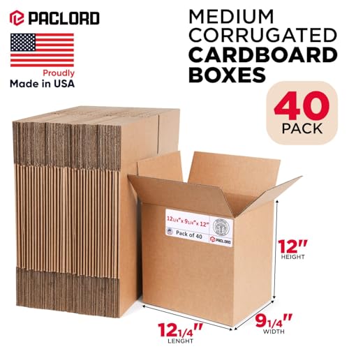 Image of Medium Cardboard Boxes 12 1 /4 inchL x 9 1 /4 inchW x 12 inchH (Pack of 40) - USA-Made Packing Boxes for Moving, Shipping, or Storage - USPS, UPS, FedEx Approved - Professional Packing Supplies for Moving