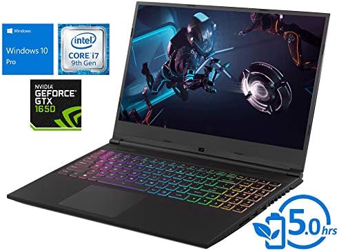 EVOO Gaming Laptop, 15.6" FHD Display, Intel Core i7-9750H Upto 4.5GHz, 16GB RAM, 512GB SSD, NVIDIA GeForce GTX 1650, HDMI, Mini Displyport, Wi-Fi, Bluetooth, Windows 10 Pro