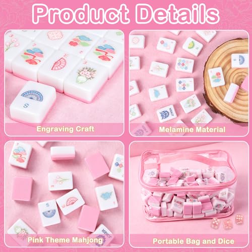 Set de Mahjong Americano con 166 Fichas y Bolsa Rosa miniatura 4