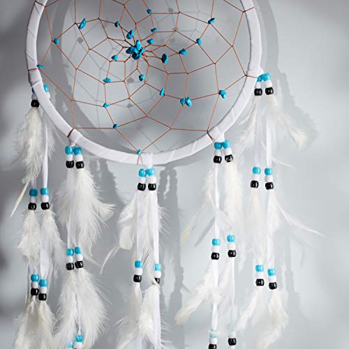 Pink Pineapple Large Handmade Bohemian Dream Catcher Ethical Hanging Dreamcatcher Wall Art with Vegan Suede Turquoise Stones Feathers and Beads Traditional Crochet Design 22cm Wide - Image 2