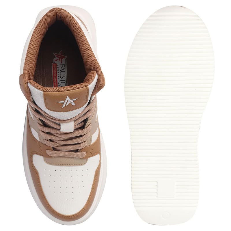 Image of FAUSTO Men High Top Colorblocked Ankle Lace Up Sneakers | Lightweight Casual Shoes with Memory Cushion Insole | Anti Skid Comfort Grip Sole