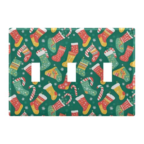 Light Switch Cover Christmas Socks Wall Plates for Electrical Outlets 3 Gang 202b7096