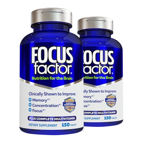 Focus Factor Nutrition for The Brain Improved Memory & Concentration Brain Supplement Complete Multivitamin with Vitamins B6 B12 D Bacopa Monnieri & Tyrosine 150 Count (Pack of 2)