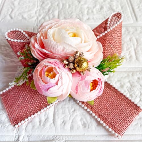 Image of ADIKALA Handmade Artificial Big Peonies 3 Flower Bunch for Trousseau Packing, Ready to use Flower Brooch Hamper for Decoration, Gift Wrapping Flowers (12, Pink Jute)